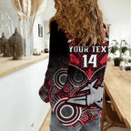 Personalised Essendon Football Women Casual Shirt Bombers Aboriginal Mix Polynesian Pattern LT14