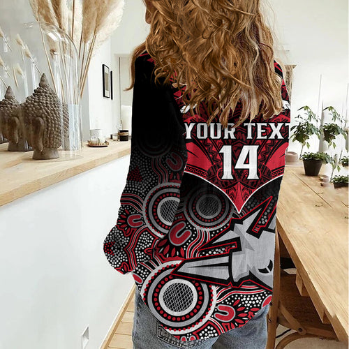 Personalised Essendon Football Women Casual Shirt Bombers Aboriginal Mix Polynesian Pattern LT14