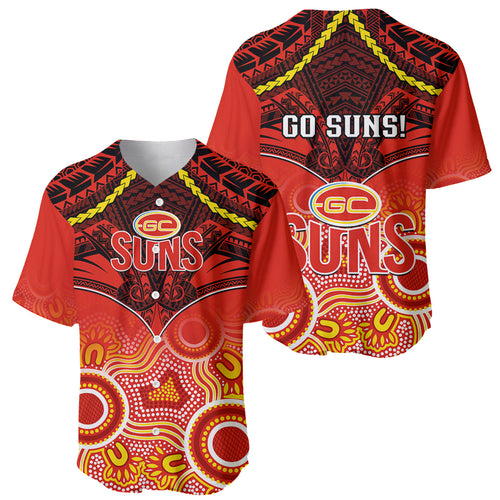 Gold Coast Football Baseball Jersey Suns Aboriginal Mix Polynesian Pattern LT14