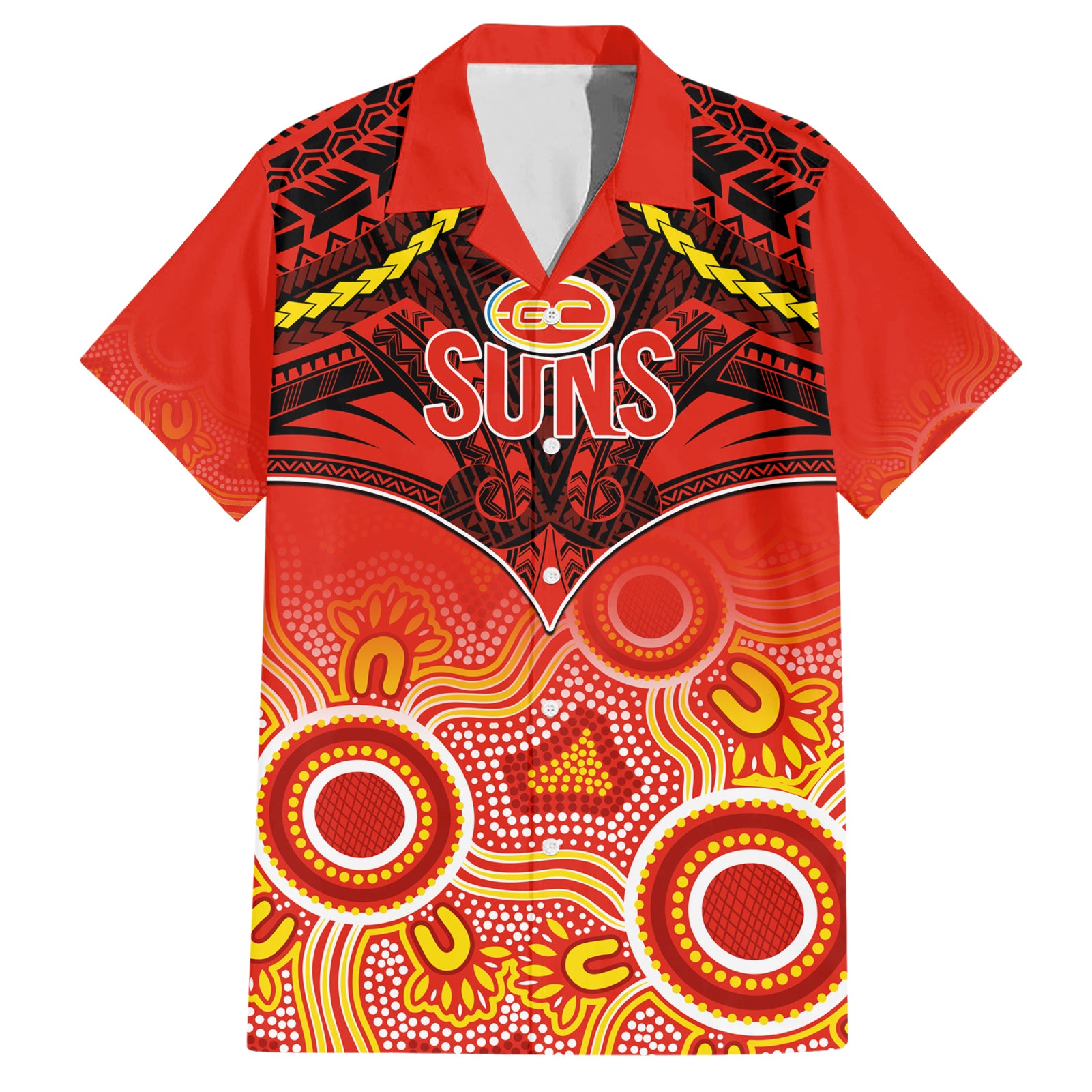 Gold Coast Football Hawaiian Shirt Suns Aboriginal Mix Polynesian Pattern LT14