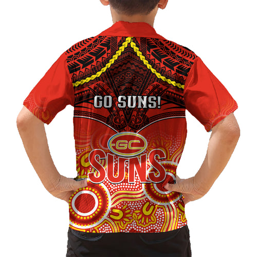Gold Coast Football Hawaiian Shirt Suns Aboriginal Mix Polynesian Pattern LT14