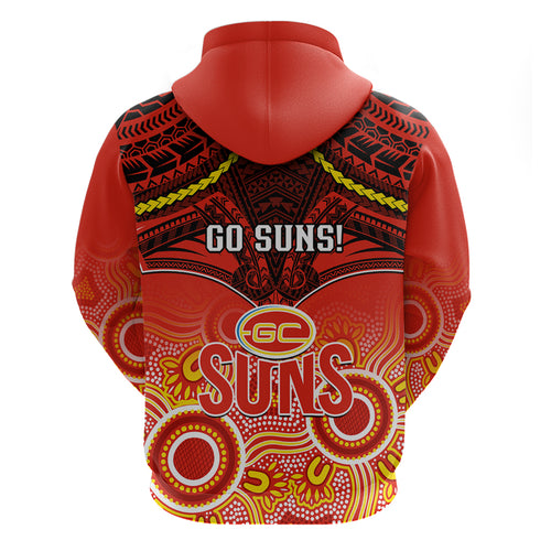 Gold Coast Football Hoodie Suns Aboriginal Mix Polynesian Pattern LT14