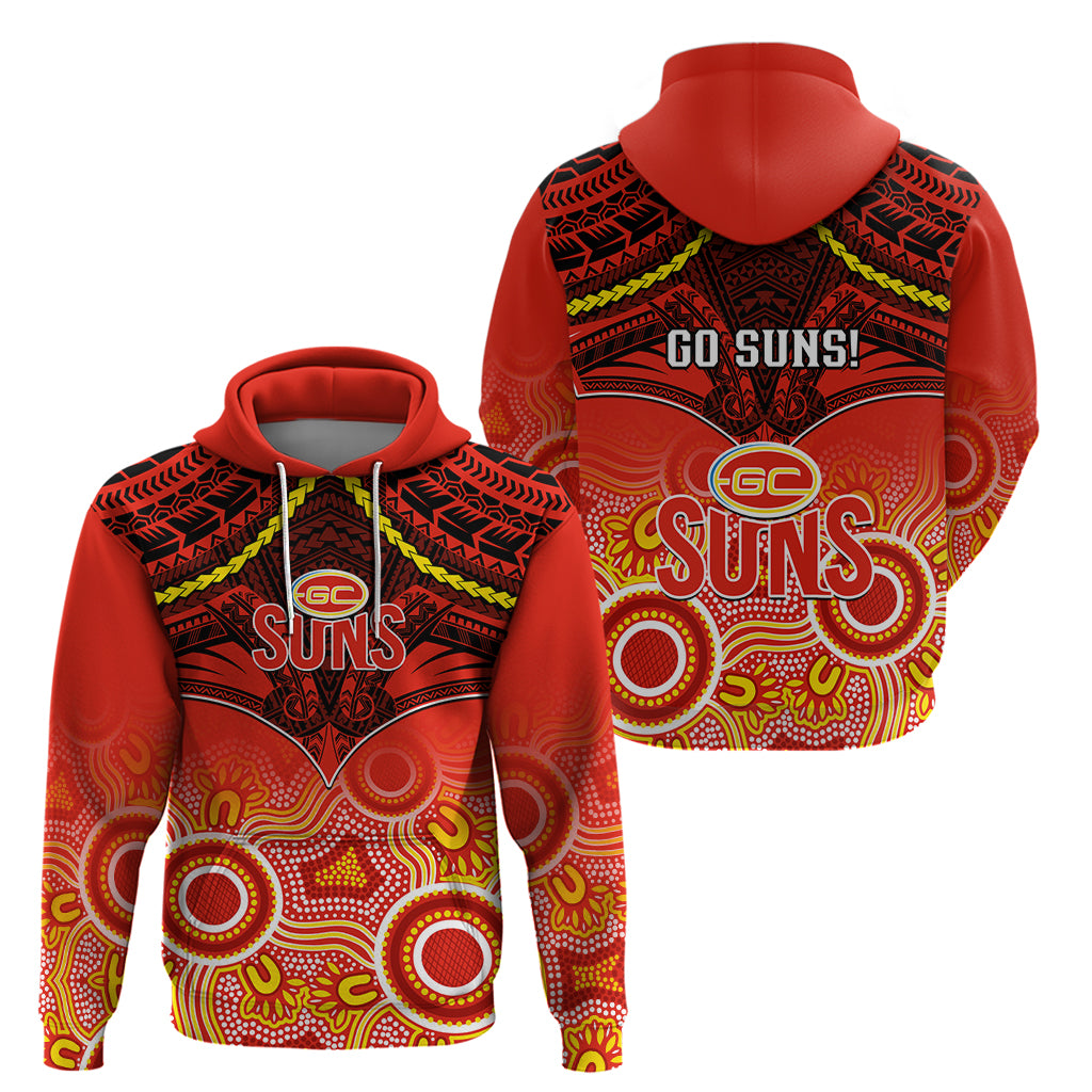 Gold Coast Football Hoodie Suns Aboriginal Mix Polynesian Pattern LT14