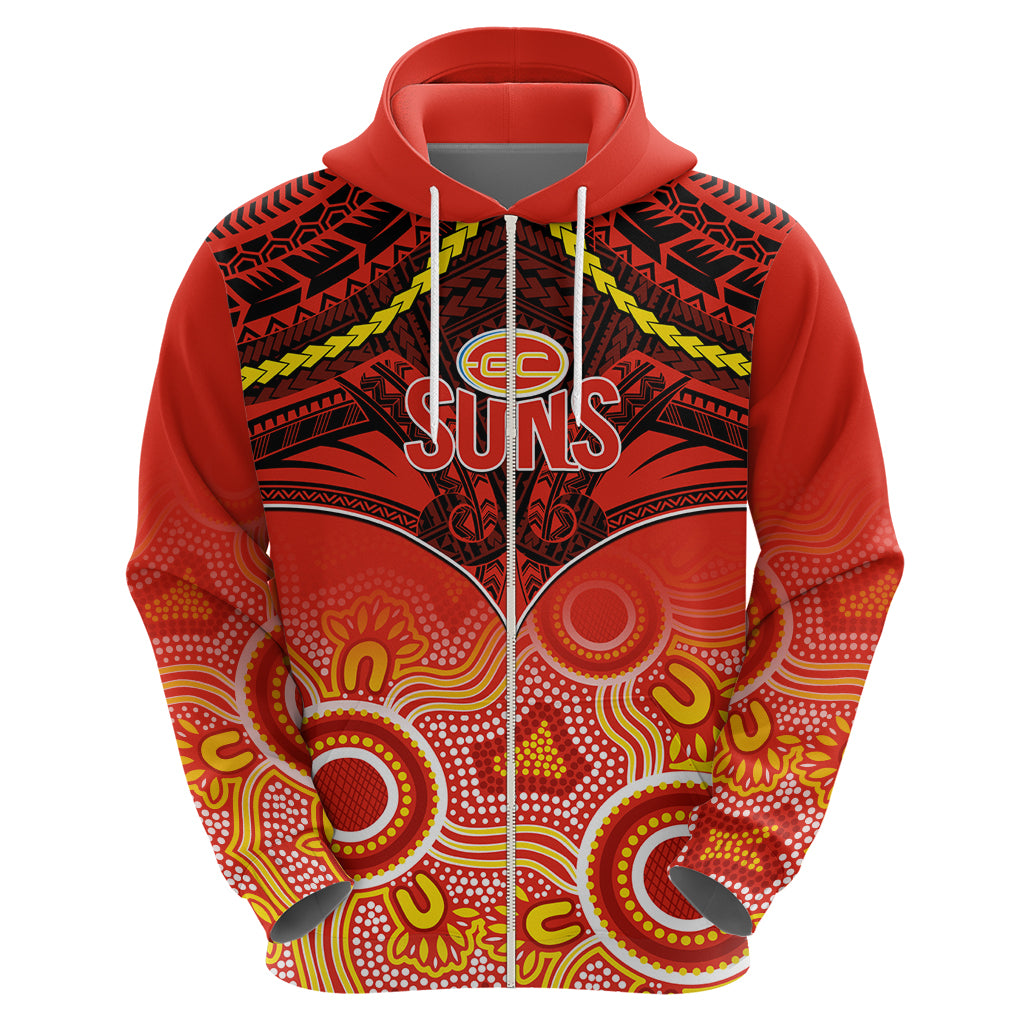 Gold Coast Football Hoodie Suns Aboriginal Mix Polynesian Pattern LT14