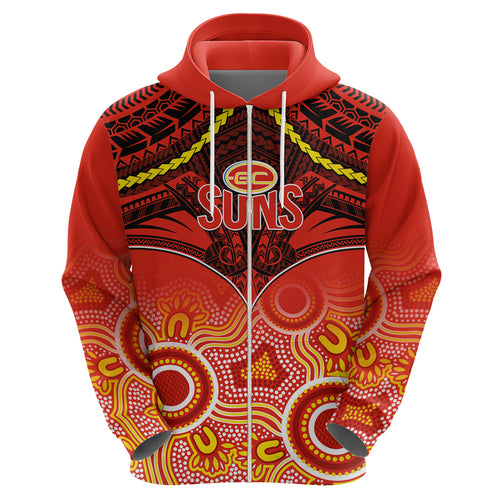 Gold Coast Football Hoodie Suns Aboriginal Mix Polynesian Pattern LT14