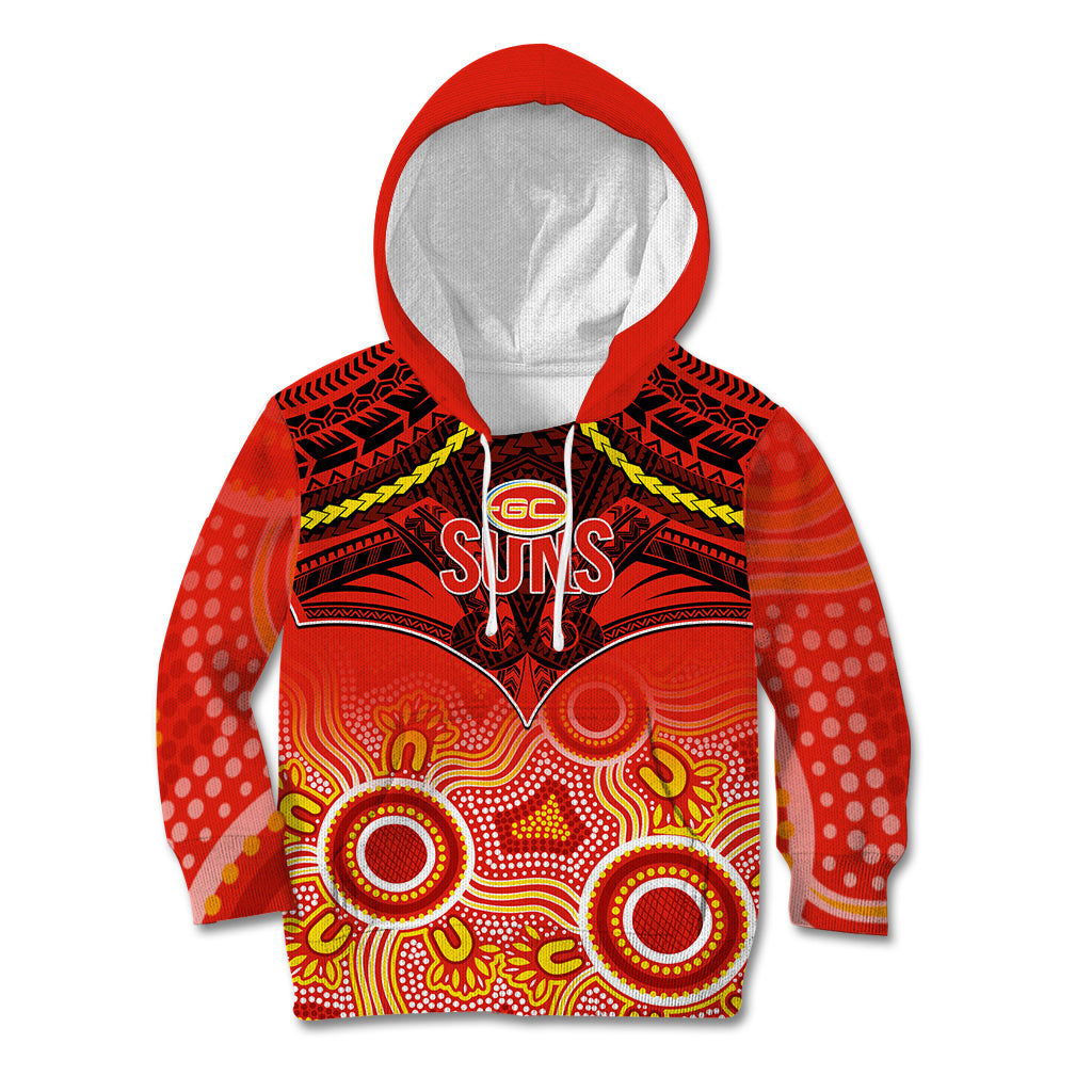 Gold Coast Football Kid Hoodie Suns Aboriginal Mix Polynesian Pattern LT14