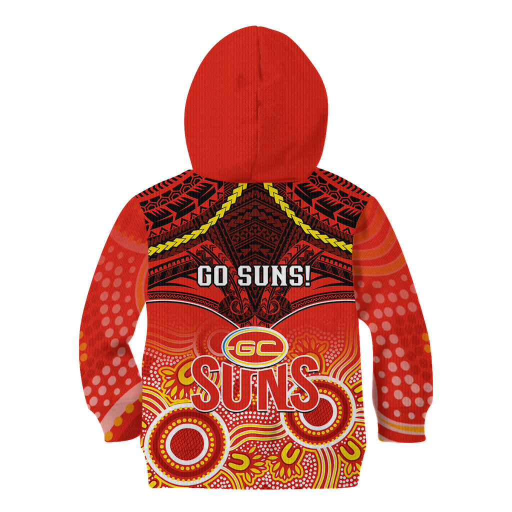 Gold Coast Football Kid Hoodie Suns Aboriginal Mix Polynesian Pattern LT14