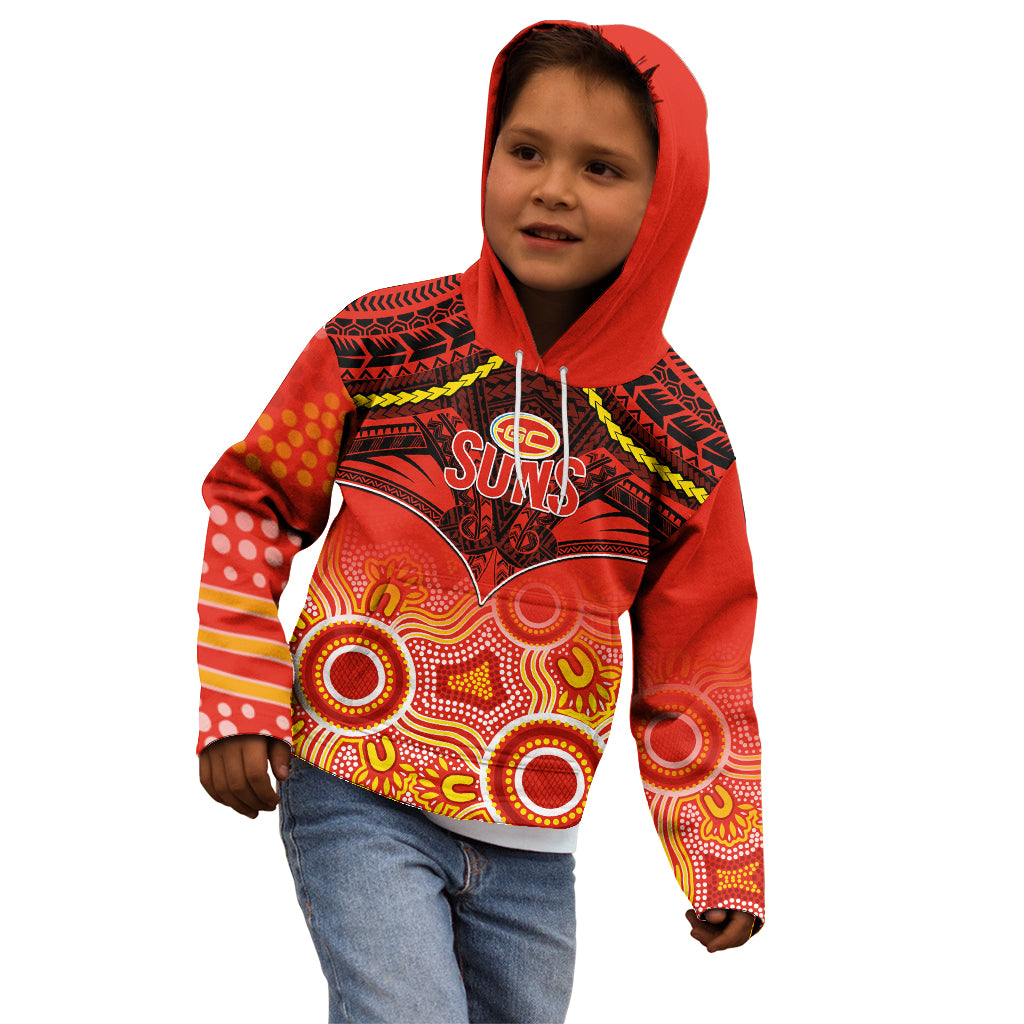Gold Coast Football Kid Hoodie Suns Aboriginal Mix Polynesian Pattern LT14