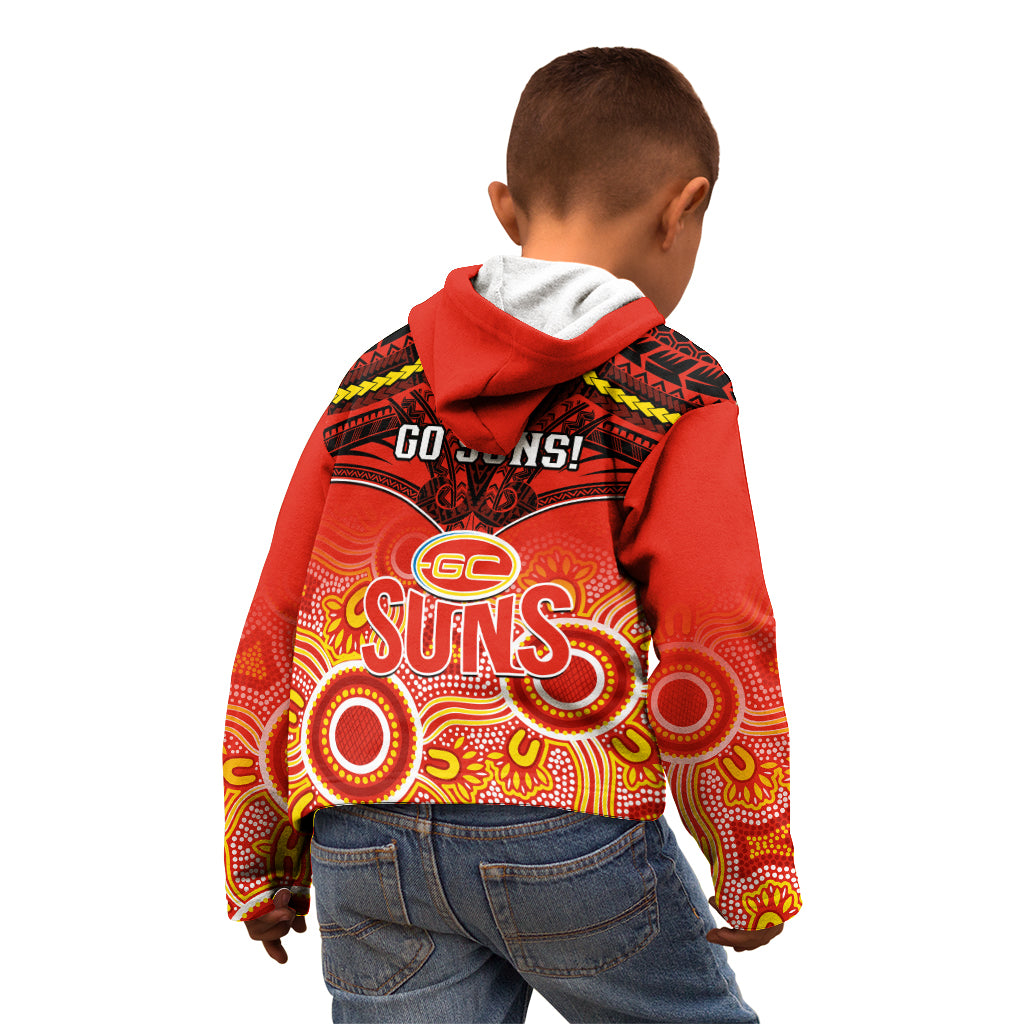 Gold Coast Football Kid Hoodie Suns Aboriginal Mix Polynesian Pattern LT14