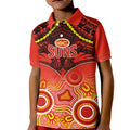 Gold Coast Football Kid Polo Shirt Suns Aboriginal Mix Polynesian Pattern LT14