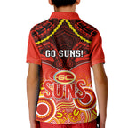 Gold Coast Football Kid Polo Shirt Suns Aboriginal Mix Polynesian Pattern LT14