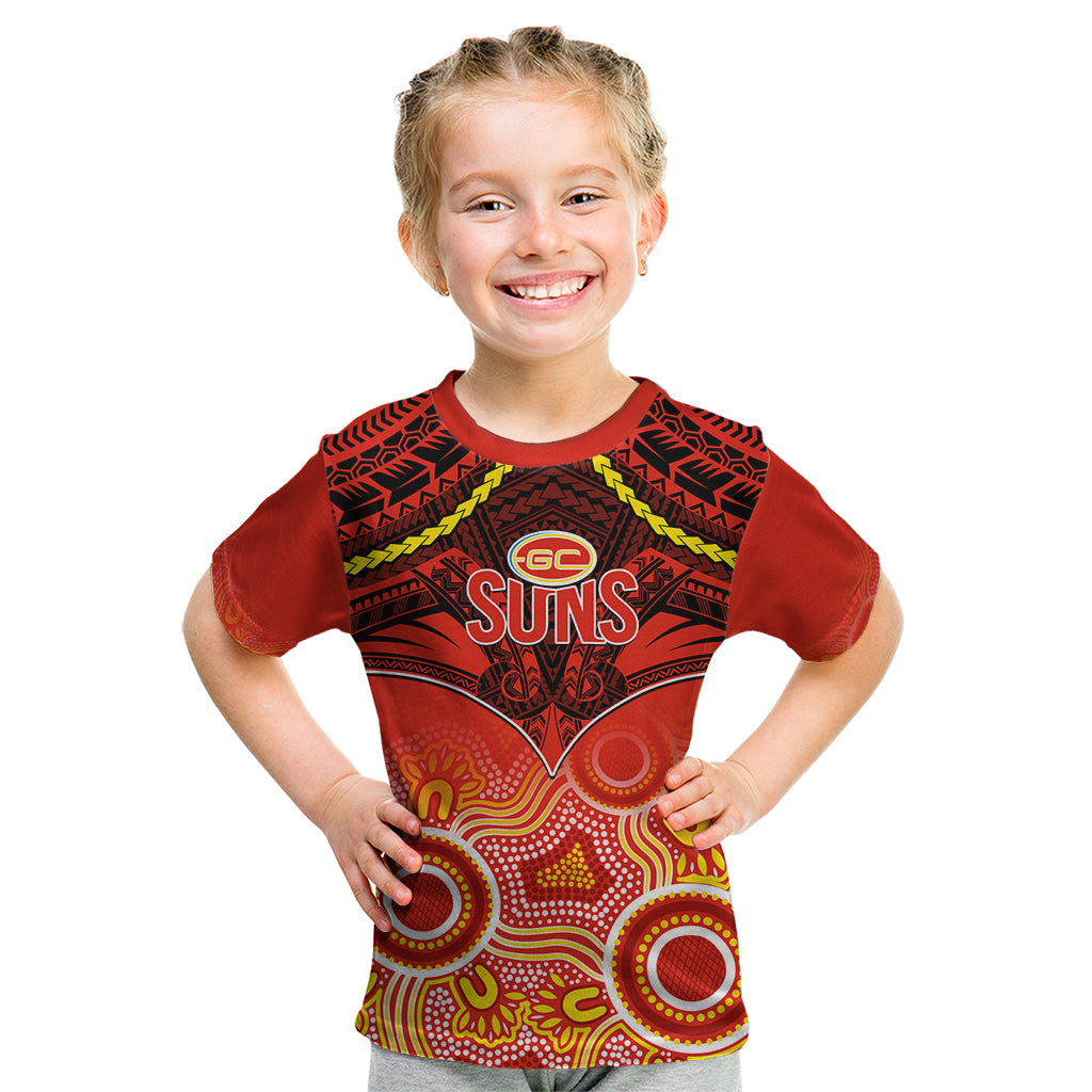 Gold Coast Football Kid T Shirt Suns Aboriginal Mix Polynesian Pattern LT14