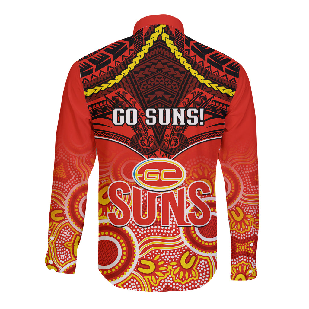 Gold Coast Football Long Sleeve Button Shirt Suns Aboriginal Mix Polynesian Pattern LT14