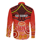 Gold Coast Football Long Sleeve Button Shirt Suns Aboriginal Mix Polynesian Pattern LT14