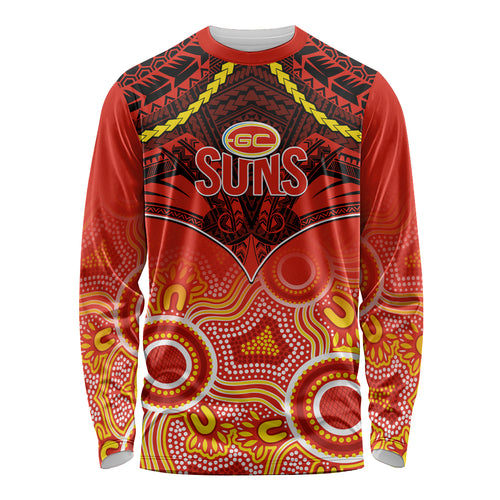 Gold Coast Football Long Sleeve Shirt Suns Aboriginal Mix Polynesian Pattern LT14