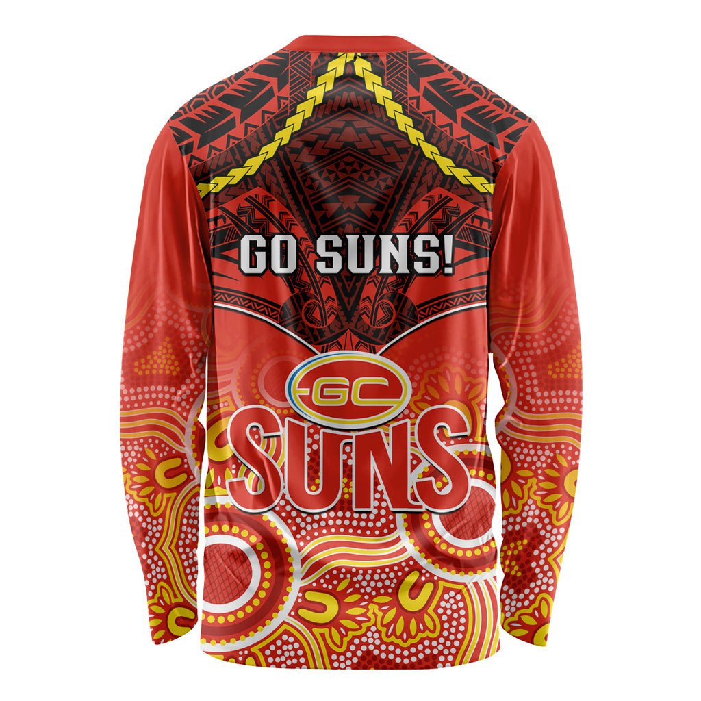 Gold Coast Football Long Sleeve Shirt Suns Aboriginal Mix Polynesian Pattern LT14