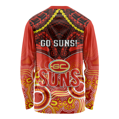 Gold Coast Football Long Sleeve Shirt Suns Aboriginal Mix Polynesian Pattern LT14