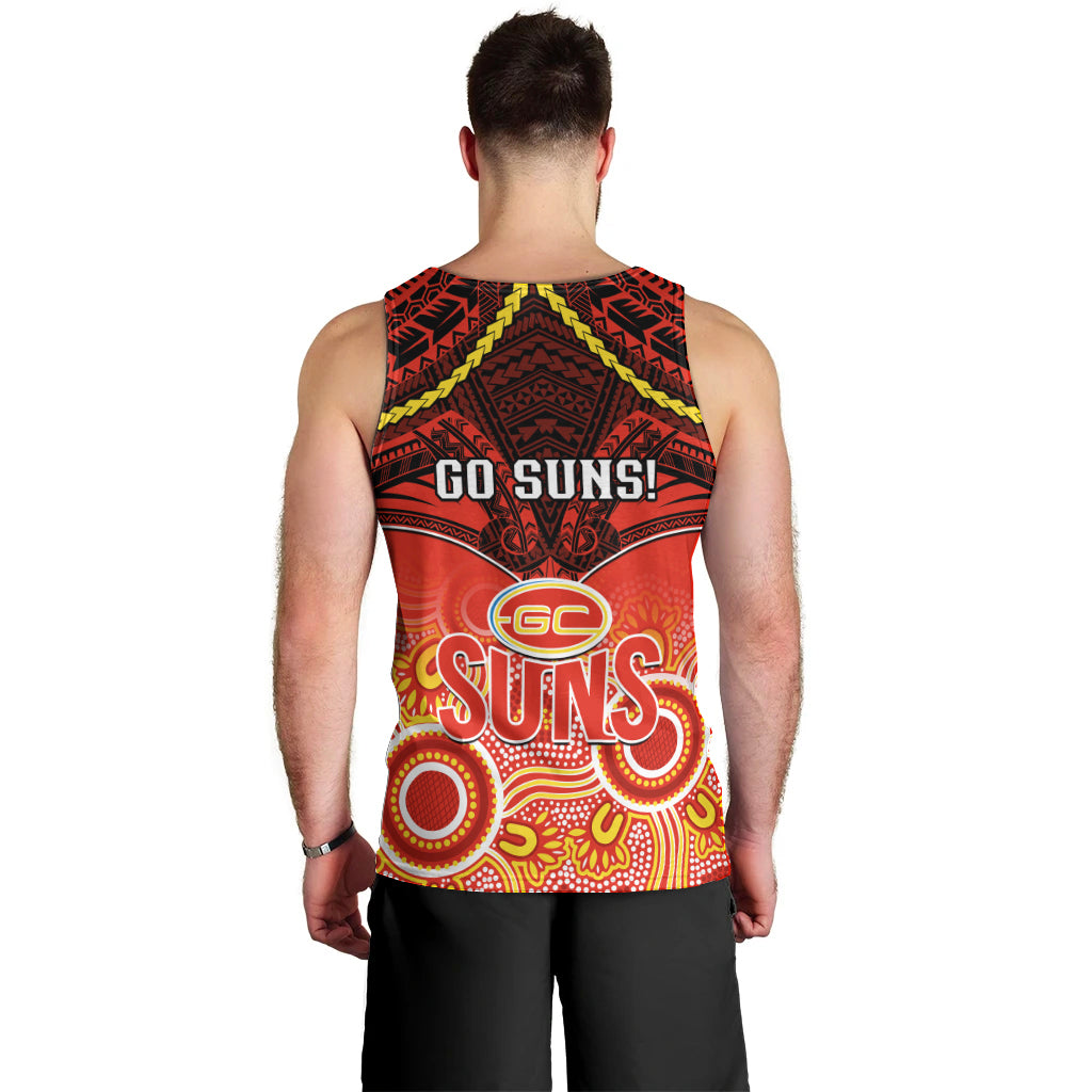 Gold Coast Football Men Tank Top Suns Aboriginal Mix Polynesian Pattern LT14
