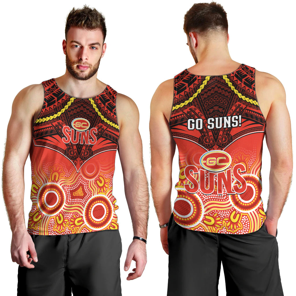 Gold Coast Football Men Tank Top Suns Aboriginal Mix Polynesian Pattern LT14