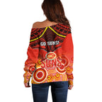 Gold Coast Football Off Shoulder Sweater Suns Aboriginal Mix Polynesian Pattern LT14