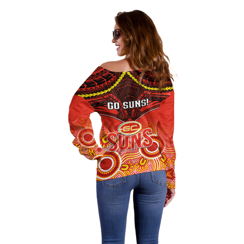Gold Coast Football Off Shoulder Sweater Suns Aboriginal Mix Polynesian Pattern LT14
