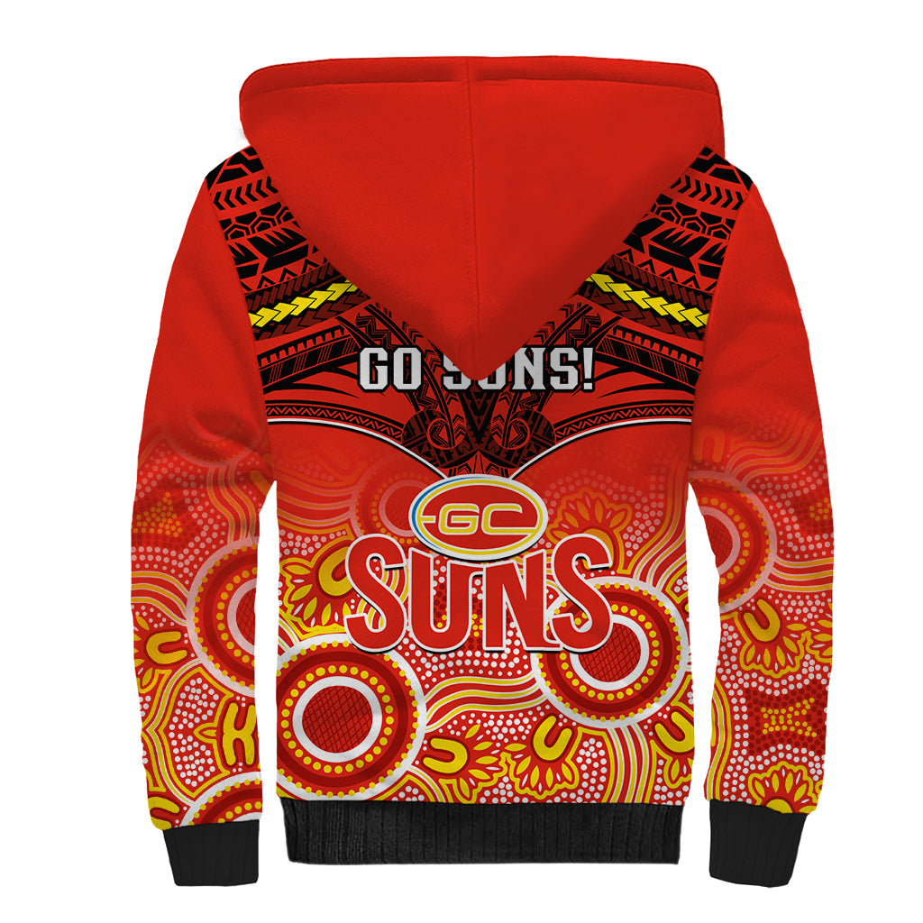 Gold Coast Football Sherpa Hoodie Suns Aboriginal Mix Polynesian Pattern LT14