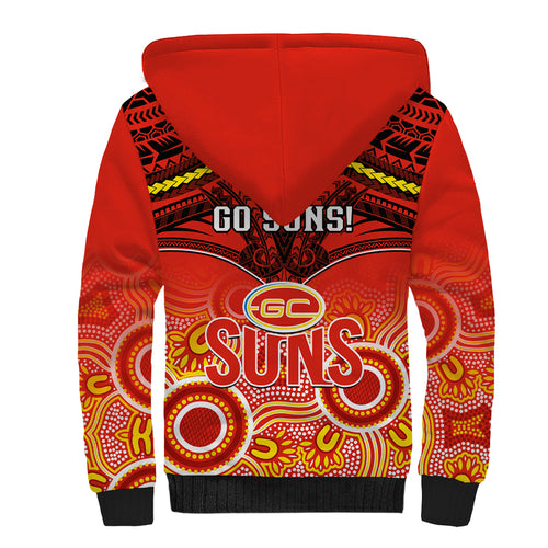 Gold Coast Football Sherpa Hoodie Suns Aboriginal Mix Polynesian Pattern LT14