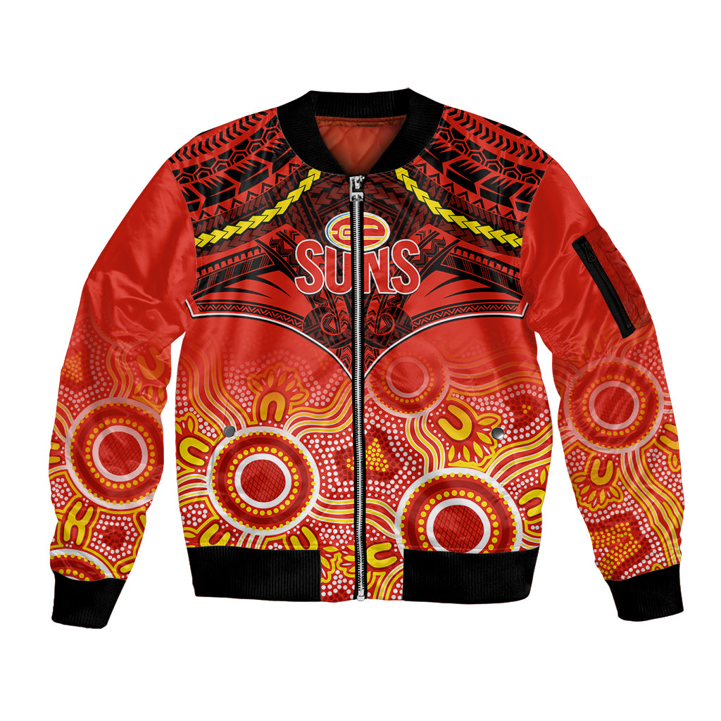 Gold Coast Football Sleeve Zip Bomber Jacket Suns Aboriginal Mix Polynesian Pattern LT14