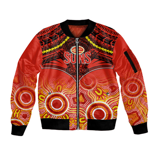Gold Coast Football Sleeve Zip Bomber Jacket Suns Aboriginal Mix Polynesian Pattern LT14