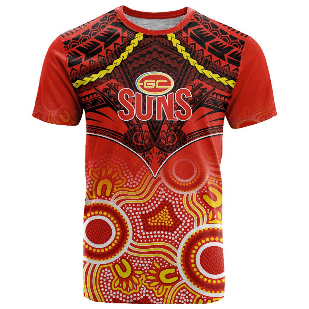Gold Coast Football T Shirt Suns Aboriginal Mix Polynesian Pattern LT14