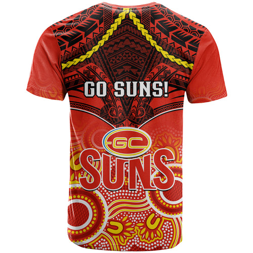 Gold Coast Football T Shirt Suns Aboriginal Mix Polynesian Pattern LT14