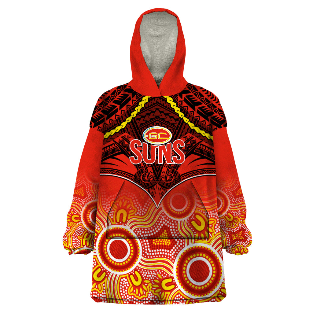 Gold Coast Football Wearable Blanket Hoodie Suns Aboriginal Mix Polynesian Pattern LT14