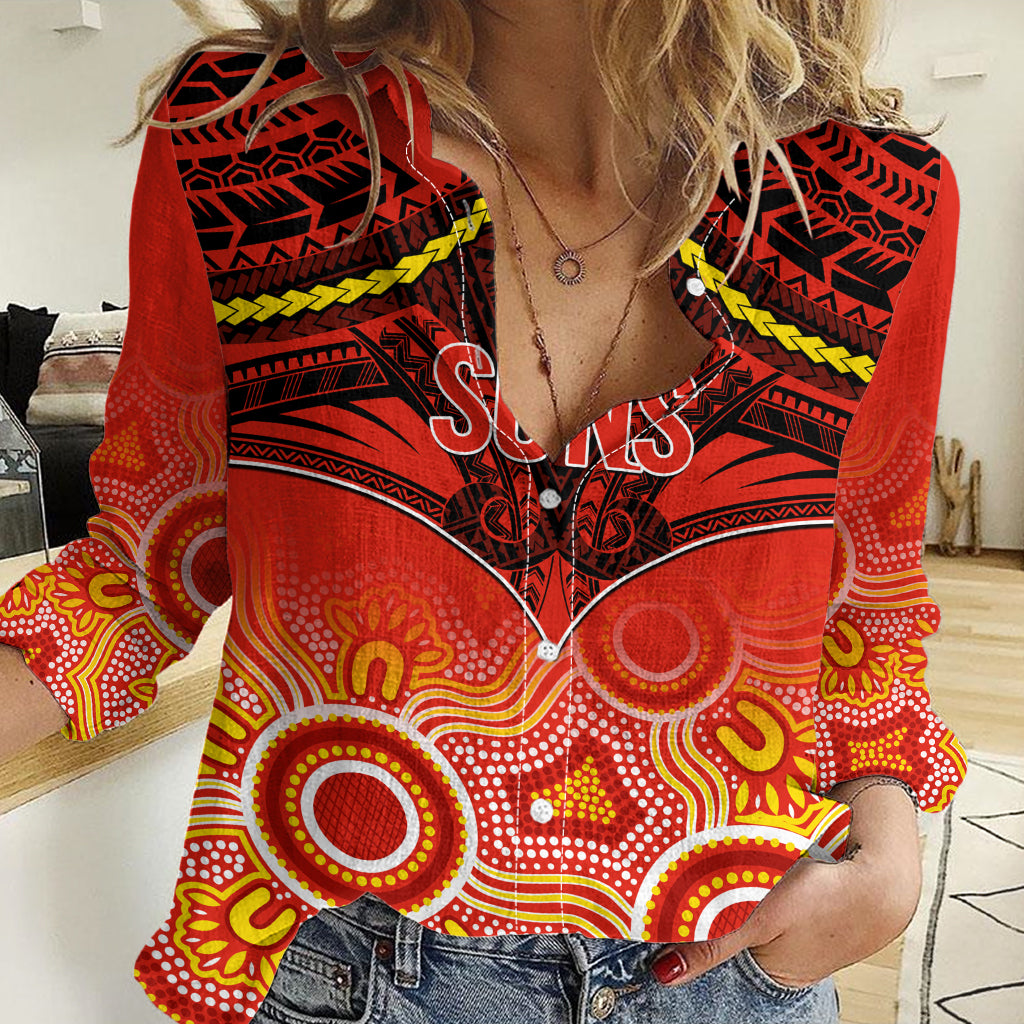 Gold Coast Football Women Casual Shirt Suns Aboriginal Mix Polynesian Pattern LT14