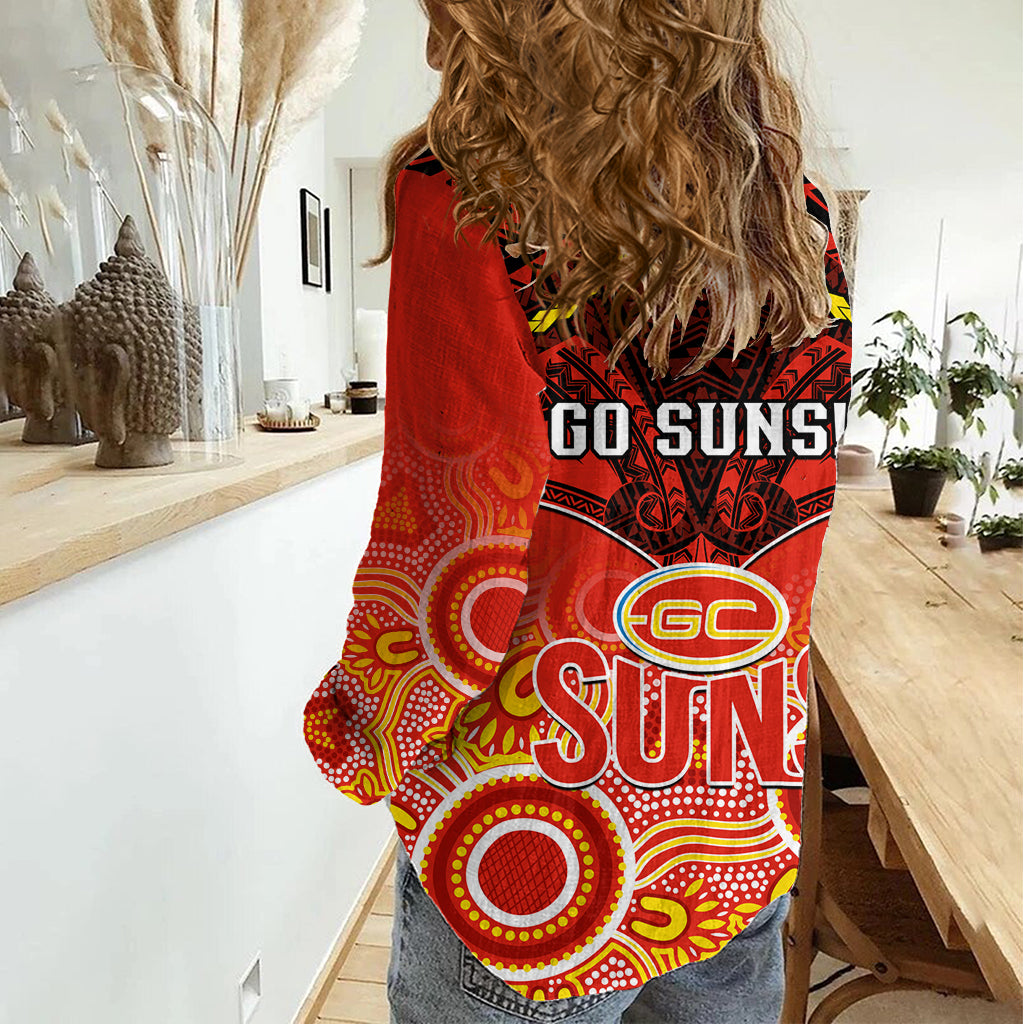 Gold Coast Football Women Casual Shirt Suns Aboriginal Mix Polynesian Pattern LT14