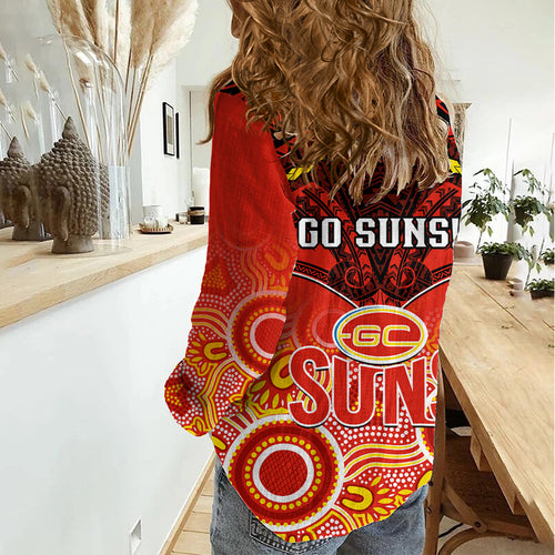 Gold Coast Football Women Casual Shirt Suns Aboriginal Mix Polynesian Pattern LT14