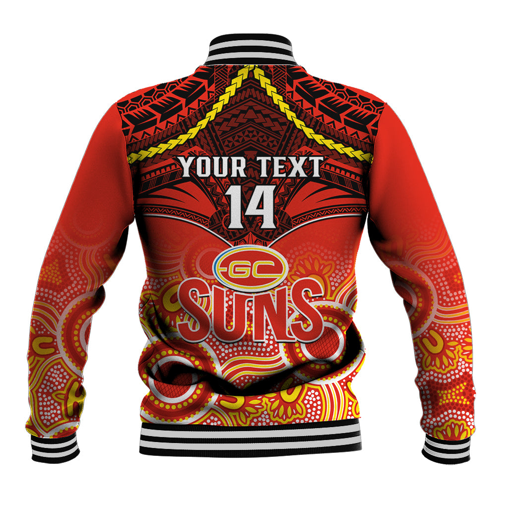Personalised Gold Coast Football Baseball Jacket Suns Aboriginal Mix Polynesian Pattern LT14