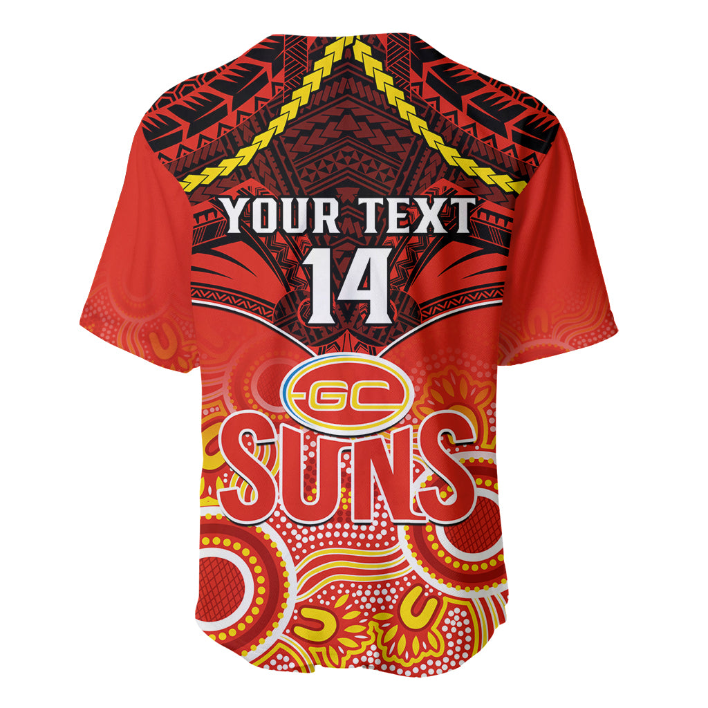 Personalised Gold Coast Football Baseball Jersey Suns Aboriginal Mix Polynesian Pattern LT14