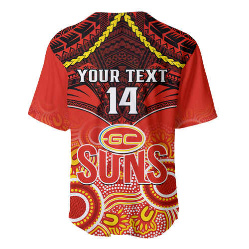 Personalised Gold Coast Football Baseball Jersey Suns Aboriginal Mix Polynesian Pattern LT14