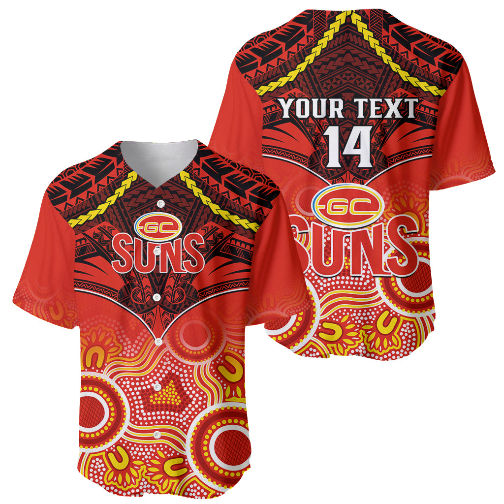 Personalised Gold Coast Football Baseball Jersey Suns Aboriginal Mix Polynesian Pattern LT14