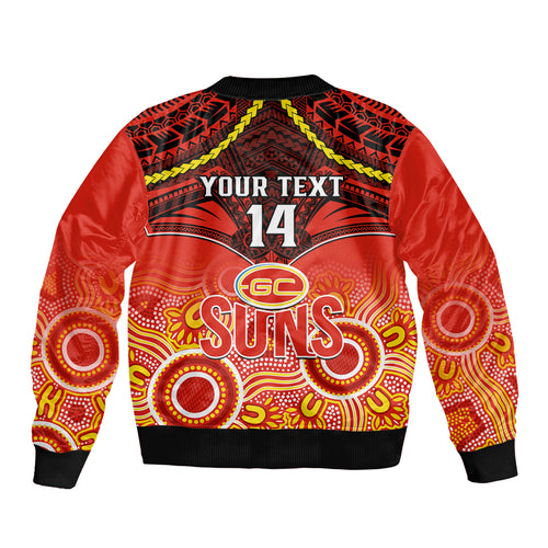 Personalised Gold Coast Football Bomber Jacket Suns Aboriginal Mix Polynesian Pattern LT14