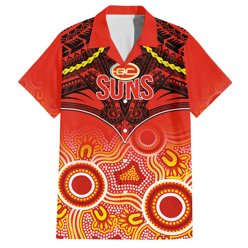 Personalised Gold Coast Football Hawaiian Shirt Suns Aboriginal Mix Polynesian Pattern LT14