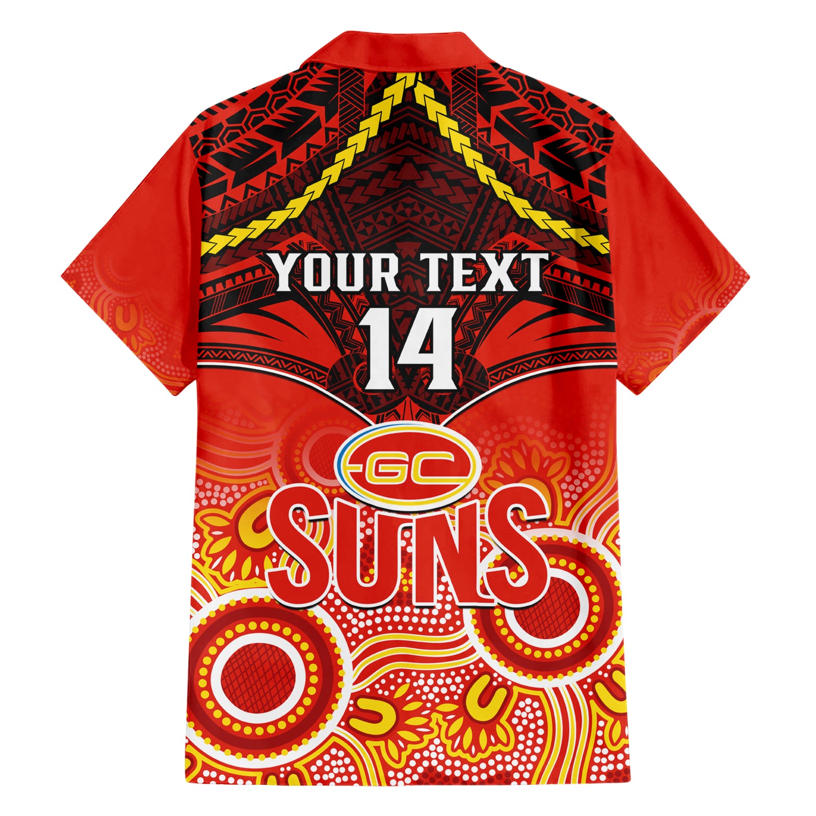 Personalised Gold Coast Football Hawaiian Shirt Suns Aboriginal Mix Polynesian Pattern LT14