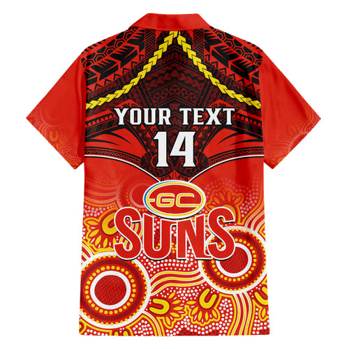 Personalised Gold Coast Football Hawaiian Shirt Suns Aboriginal Mix Polynesian Pattern LT14