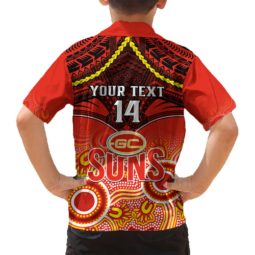 Personalised Gold Coast Football Hawaiian Shirt Suns Aboriginal Mix Polynesian Pattern LT14