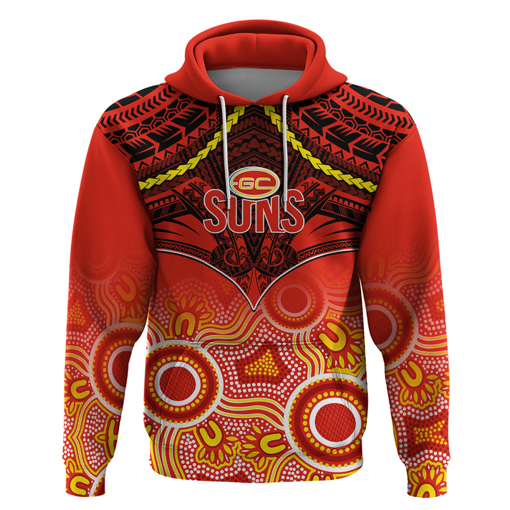 Personalised Gold Coast Football Hoodie Suns Aboriginal Mix Polynesian Pattern LT14