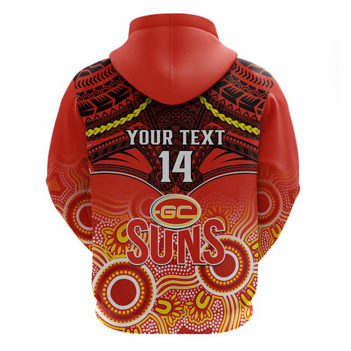 Personalised Gold Coast Football Hoodie Suns Aboriginal Mix Polynesian Pattern LT14