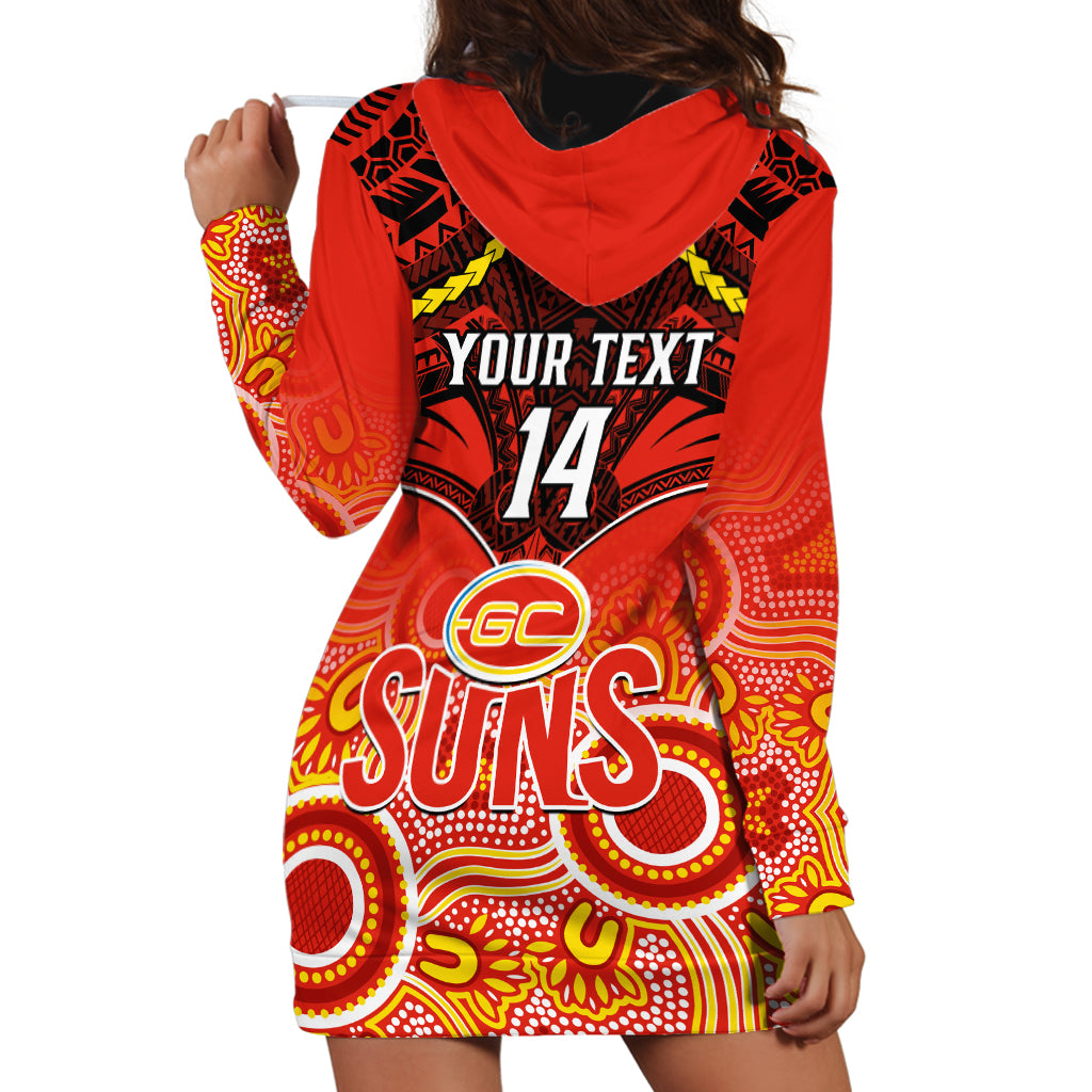 Personalised Gold Coast Football Hoodie Dress Suns Aboriginal Mix Polynesian Pattern LT14