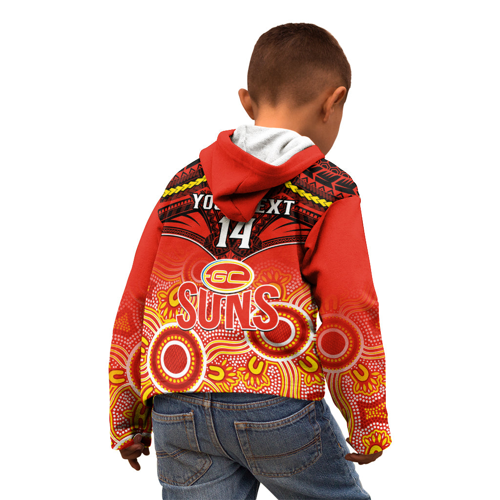Personalised Gold Coast Football Kid Hoodie Suns Aboriginal Mix Polynesian Pattern LT14