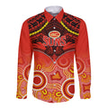 Personalised Gold Coast Football Long Sleeve Button Shirt Suns Aboriginal Mix Polynesian Pattern LT14