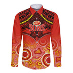Personalised Gold Coast Football Long Sleeve Button Shirt Suns Aboriginal Mix Polynesian Pattern LT14